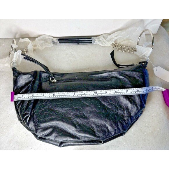 Vegan Leather Black Banana Shoulder Hobo Bag Chain Handle 14x7 - Picture 7 of 10